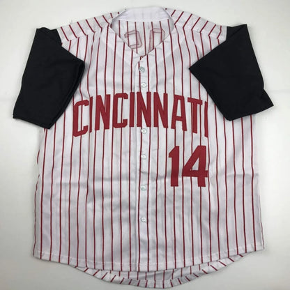 Autographed Pete Rose Cincinnati 14 custom pinstripe jersey, JSA COA