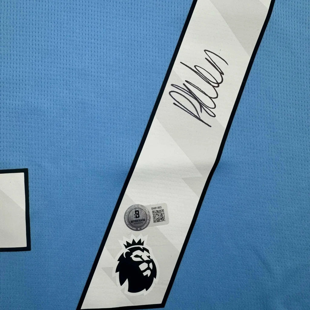 Phil Foden signed Manchester City blue jersey with Beckett BAS hologram and signature