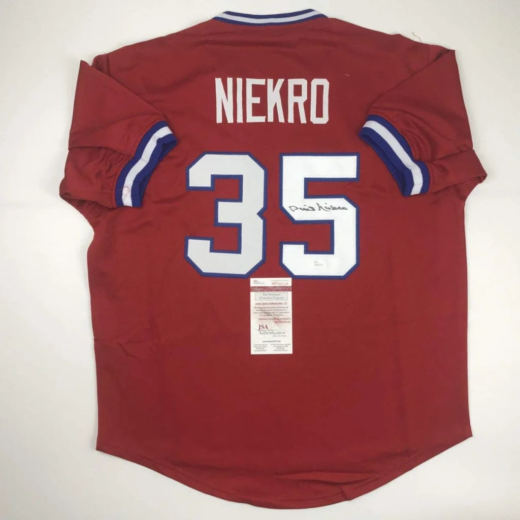 Autographed Phil Niekro Atlanta Braves custom jersey with Niekro 35