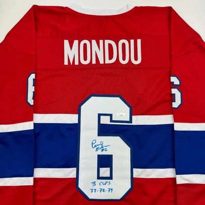 Autographed Pierre Mondou custom Montreal Canadiens red jersey with number 6