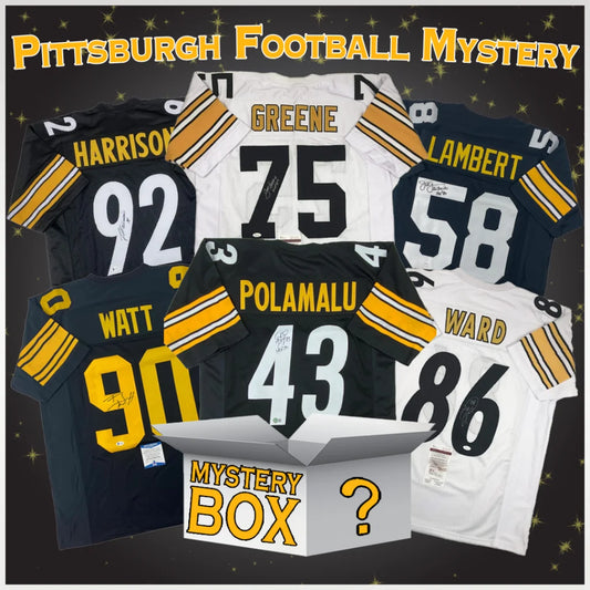 Collection of six autographed Pittsburgh football jerseys featuring Joey Porter and a mystery box