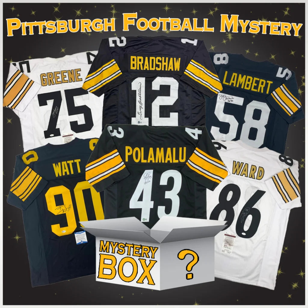 Autographed Pittsburgh Football Jersey Mystery Box with PSA JSA or Beckett COA | Hall of Fame Sports Memorabilia | vintageantiquesgifts.com