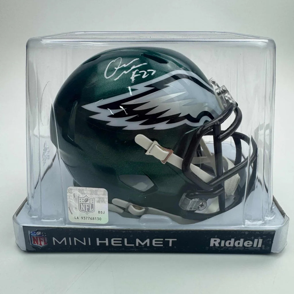 Autographed/Signed Quinyon Mitchell Philadelphia Eagles Green Mini Football Helmet JSA COA