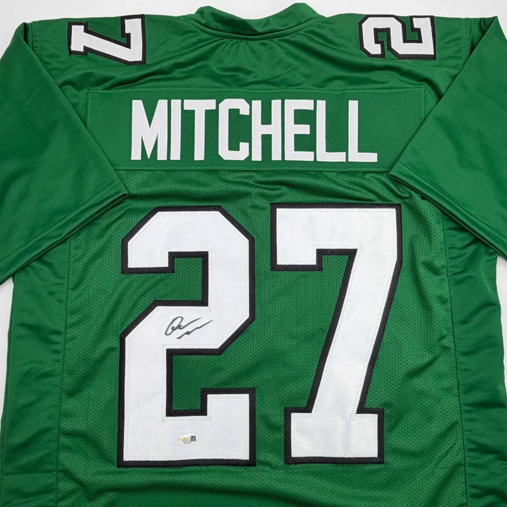 Autographed Quinyon Mitchell Philadelphia Kelly Green Football Jersey JSA COA | Authenticated Signed Sports Jersey | vintageantiquesgifts.com