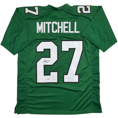 Autographed Quinyon Mitchell Philadelphia Kelly Green Football Jersey JSA COA | Hall of Fame Sports Memorabilia | vintageantiquesgifts.com