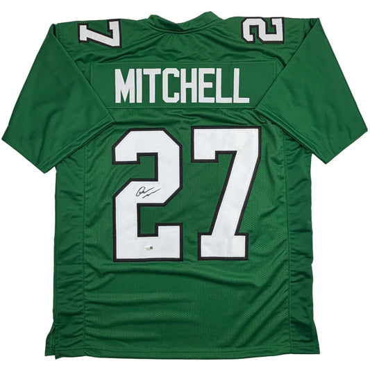 Autographed Quinyon Mitchell Philadelphia Kelly Green Football Jersey JSA COA | Hall of Fame Sports Memorabilia | vintageantiquesgifts.com