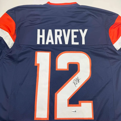 Autographed RJ Harvey Denver Blue Football Jersey JSA COA | Certified Authentic Signed Memorabilia | vintageantiquesgifts.com