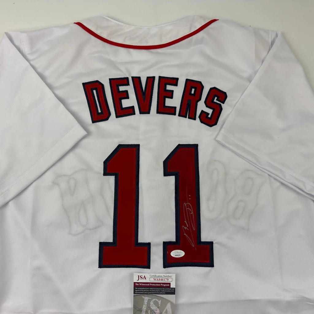 Autographed Rafael Devers Boston White Baseball Jersey JSA COA | Certified Authentic Signed Memorabilia | vintageantiquesgifts.com