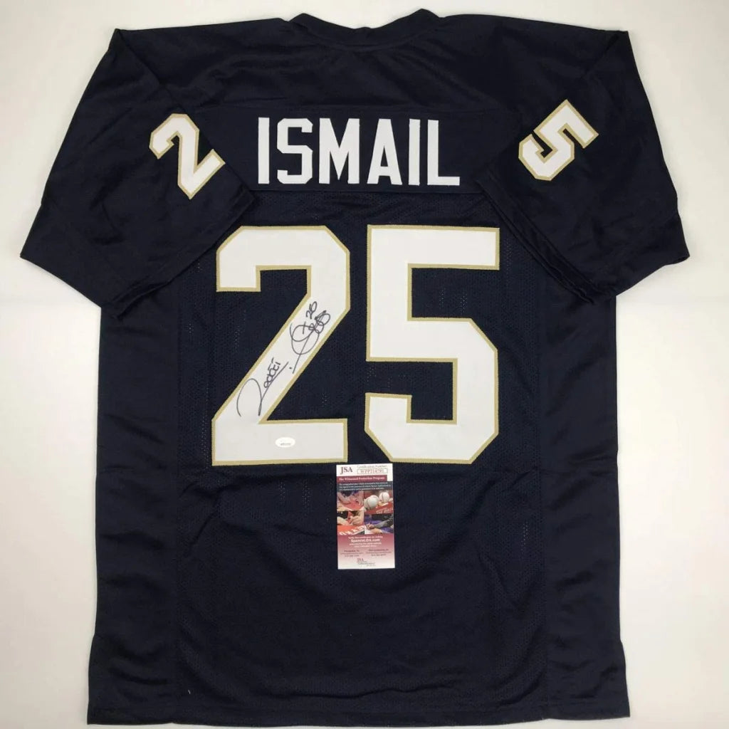 Dark blue custom jersey signed by Raghib Rocket Ismail for sports league fans