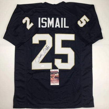Dark blue custom jersey signed by Raghib Rocket Ismail for sports league fans