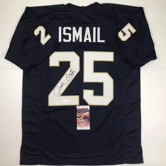Dark blue custom jersey signed by Raghib Rocket Ismail for sports league fans