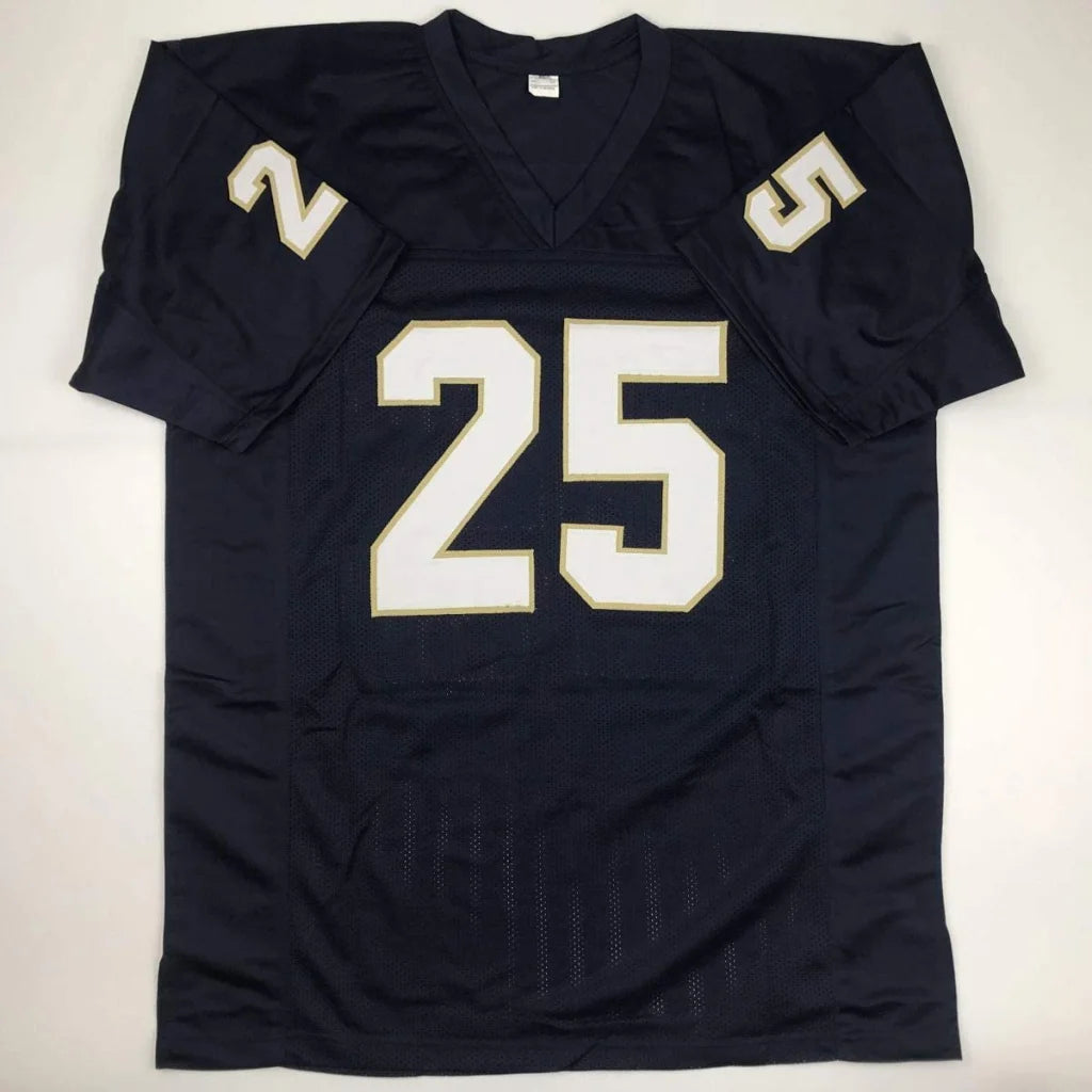 Dark blue Rocket Ismail custom jersey with 25, gold trim, perfect for sports league fans