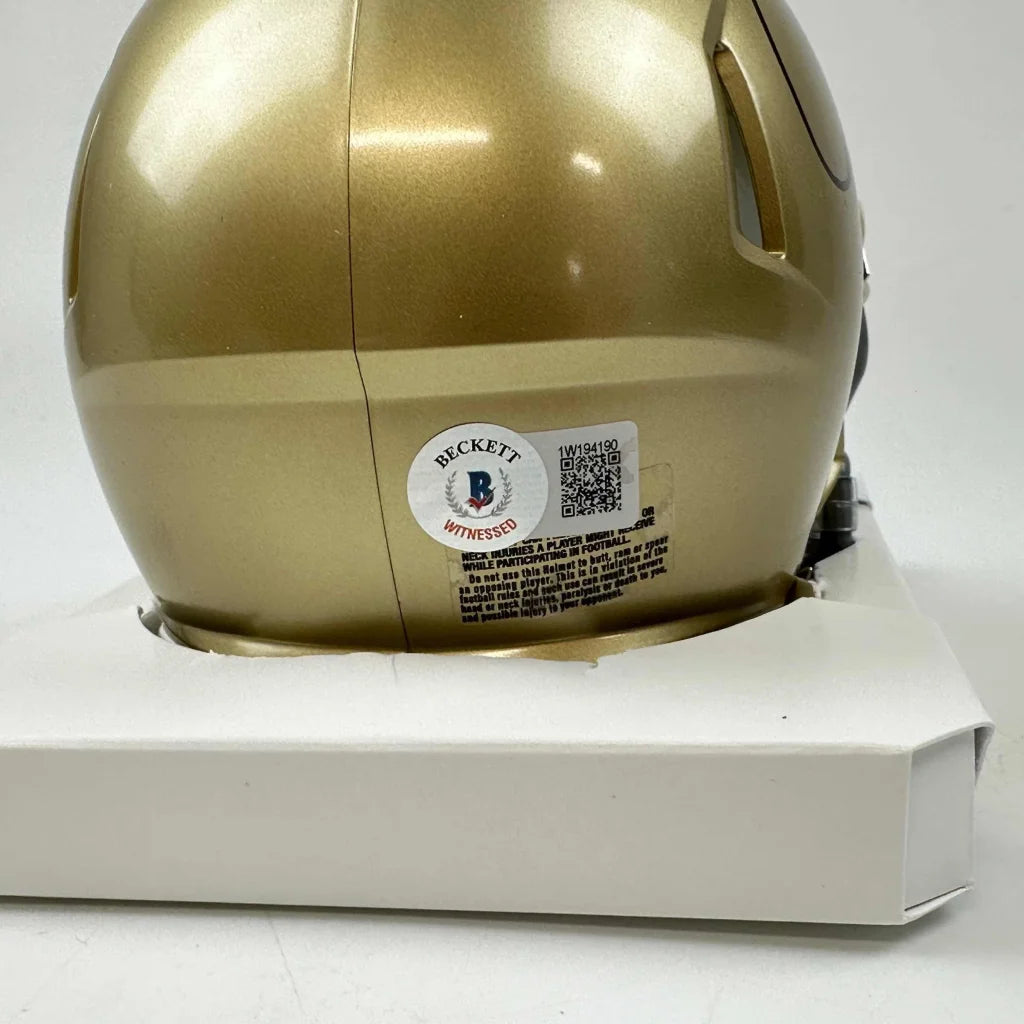 Autographed Raghib Rocket Ismail Notre Dame Fighting Irish Football Mini Helmet Beckett BAS COA | Certified Authentic Signed Memorabilia | vintageantiquesgifts.com