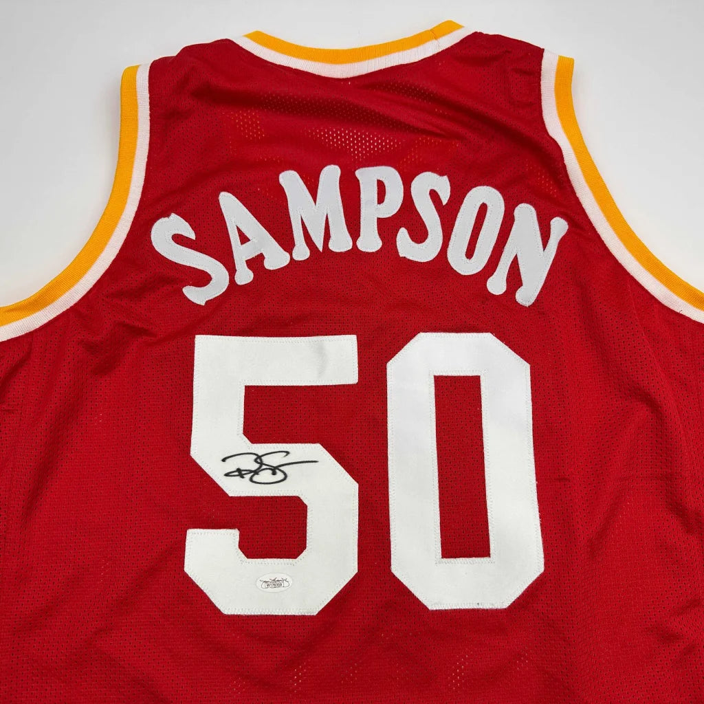 Autographed Ralph Sampson Houston Red Basketball Jersey JSA COA | Certified Authentic Signed Memorabilia | vintageantiquesgifts.com