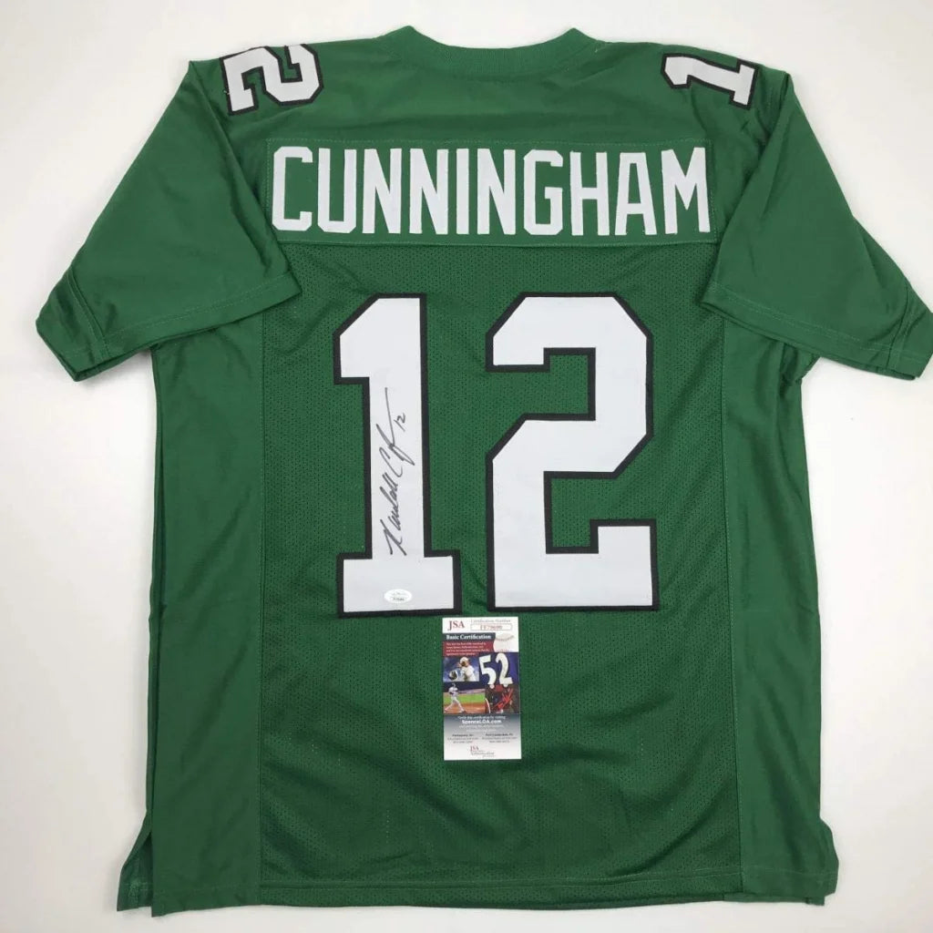 Autographed Randall Cunningham Philadelphia Green Football Jersey JSA COA | Hall of Fame Sports Memorabilia | vintageantiquesgifts.com