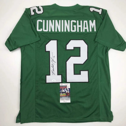 Autographed Randall Cunningham Philadelphia Green Football Jersey JSA COA | Hall of Fame Sports Memorabilia | vintageantiquesgifts.com