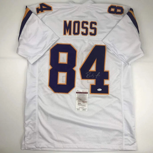 Autographed Randy Moss Minnesota White Football Jersey JSA COA | Hall of Fame Sports Memorabilia | vintageantiquesgifts.com