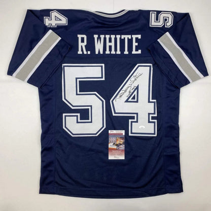 Navy blue custom jersey signed Dallas Cowboys professional sports league memorabilia