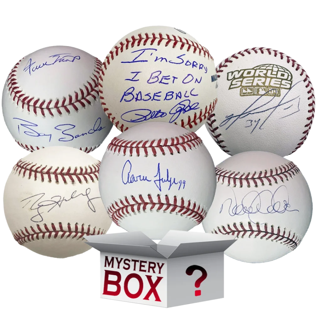 Assorted autographed baseballs including Willie Mays and Jose Altuve with mystery box