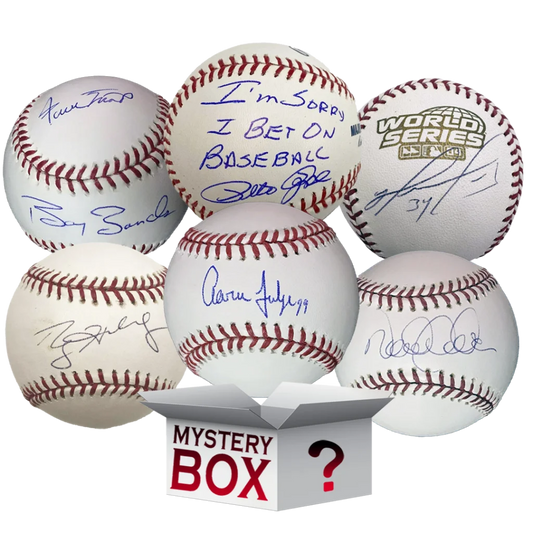 Assorted autographed baseballs including Willie Mays and Jose Altuve with mystery box