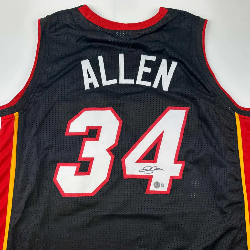 Black basketball jersey with red and yellow trim from Authentic ALLEN 34 professional sports league