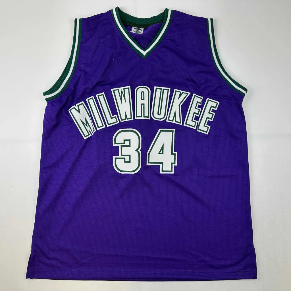 Autographed Ray Allen purple Milwaukee Bucks custom jersey with #34, Beckett COA