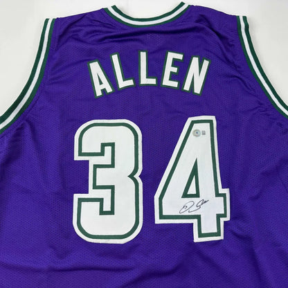 Autographed Ray Allen purple custom jersey, number 34, Beckett COA