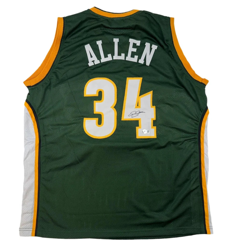 Autographed Ray Allen Seattle Green Basketball Jersey Beckett BAS COA | Hall of Fame Sports Memorabilia | vintageantiquesgifts.com