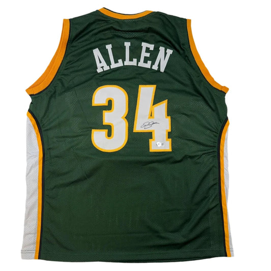 Autographed Ray Allen Seattle Green Basketball Jersey Beckett BAS COA | Hall of Fame Sports Memorabilia | vintageantiquesgifts.com