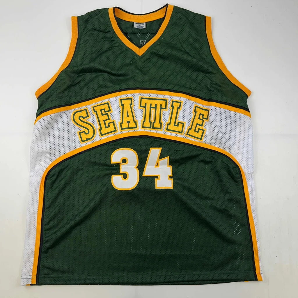 Green white and yellow Seattle #34 custom jersey from professional sports league collectible