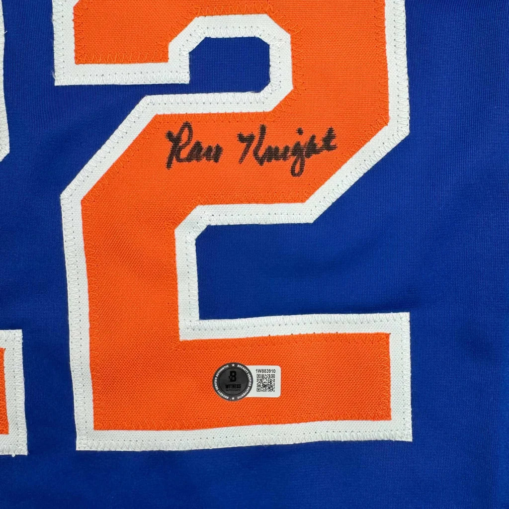 Autographed Ray Knight New York Blue Baseball Jersey Beckett BAS COA | Authenticated Signed Sports Jersey | vintageantiquesgifts.com