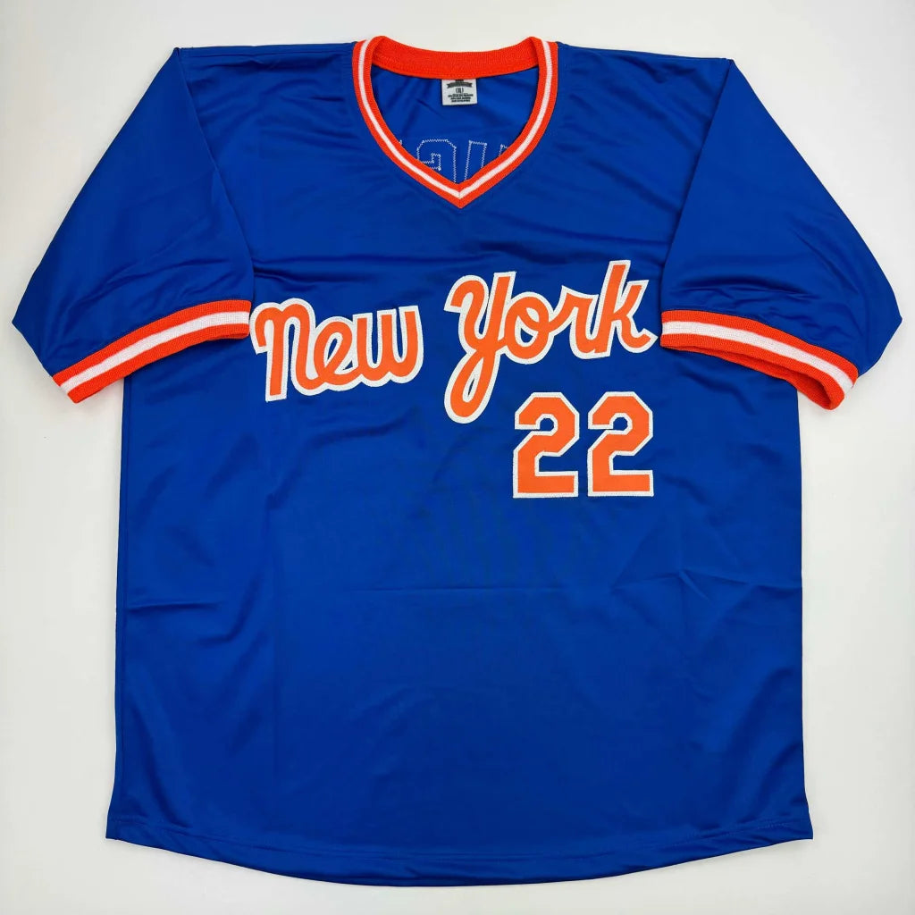 Autographed Ray Knight New York Blue Baseball Jersey Beckett BAS COA | Authenticated Signed Sports Jersey | vintageantiquesgifts.com
