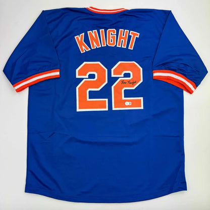 Autographed Ray Knight New York Blue Baseball Jersey Beckett BAS COA | Hall of Fame Sports Memorabilia | vintageantiquesgifts.com