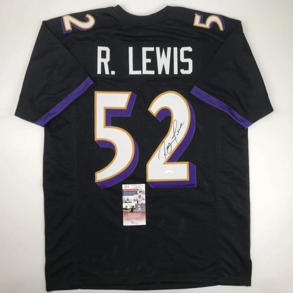 Black Baltimore Ravens Ray Lewis custom jersey with autograph and authentication sticker