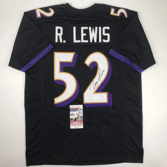 Black Baltimore Ravens Ray Lewis custom jersey with autograph and authentication sticker