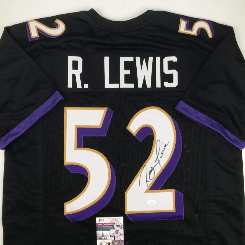 Black custom Ray Lewis jersey with autograph and JSA cert for professional sports fans