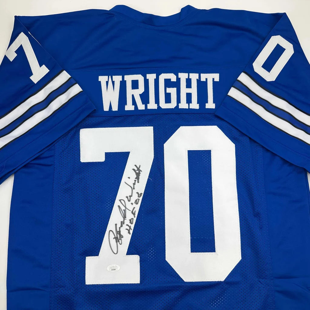 Blue custom jersey with Wright 70 autograph from Professional Sports League collectible