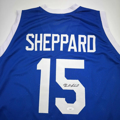 Blue professional sports league custom jersey with SHEPPARD 15 autograph