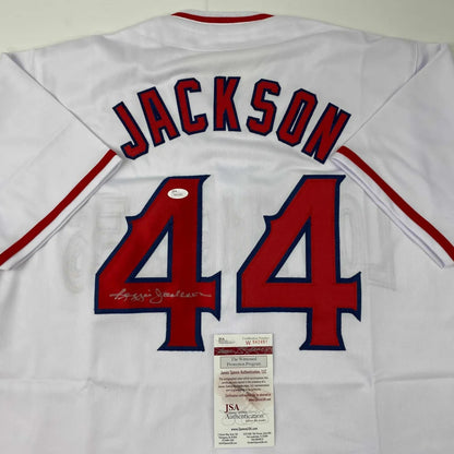 Autographed Reggie Jackson white custom jersey with Jackson 44, JSA COA