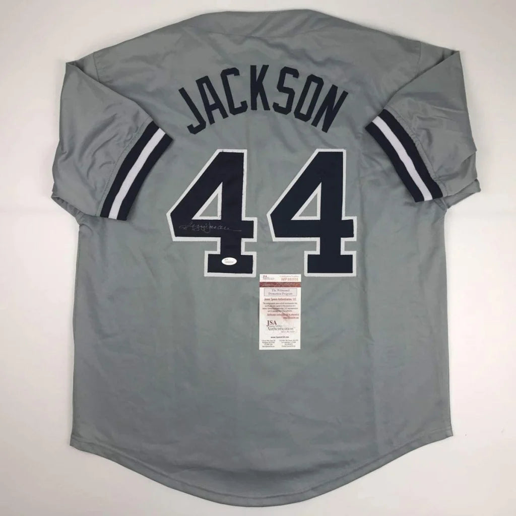 Autographed Reggie Jackson New York Grey Baseball Jersey JSA COA | Hall of Fame Sports Memorabilia | vintageantiquesgifts.com
