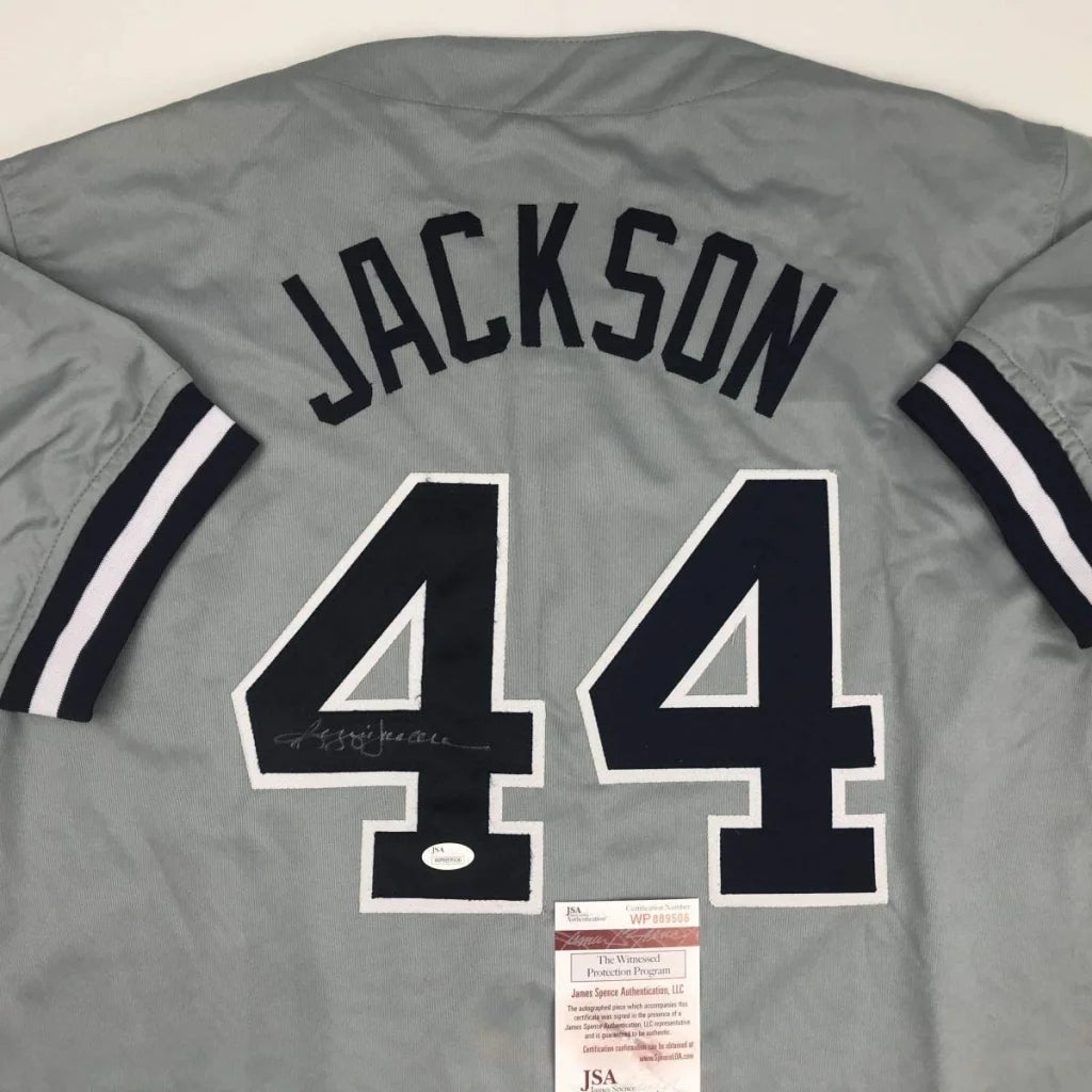 Autographed Reggie Jackson New York Grey Baseball Jersey JSA COA | Certified Authentic Signed Memorabilia | vintageantiquesgifts.com