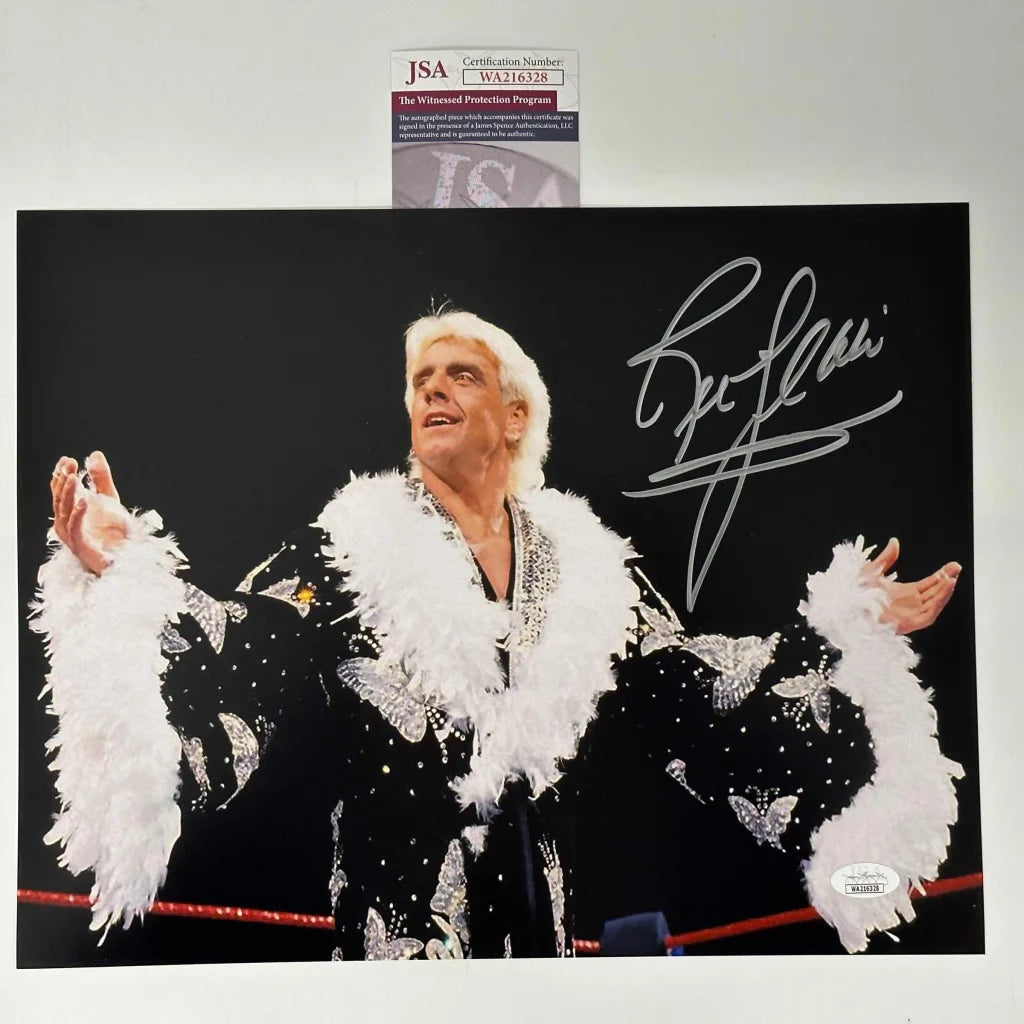 Autographed Ric Flair wrestling robe photo in custom jersey style for professional sports fans