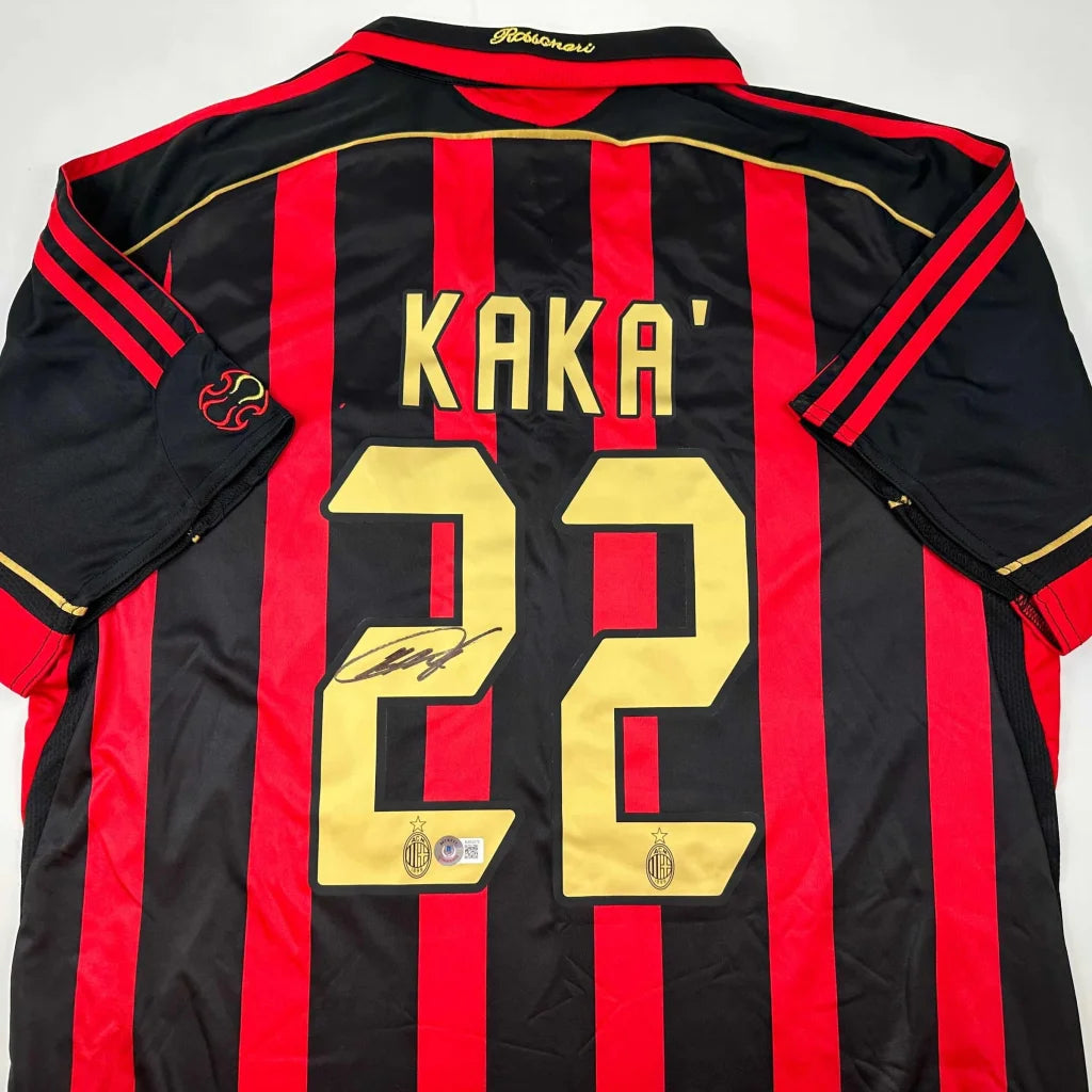 Autographed Ricardo Kaka AC Milan Black/Red Soccer Futbol Jersey Beckett BAS COA | Certified Authentic Signed Memorabilia | vintageantiquesgifts.com