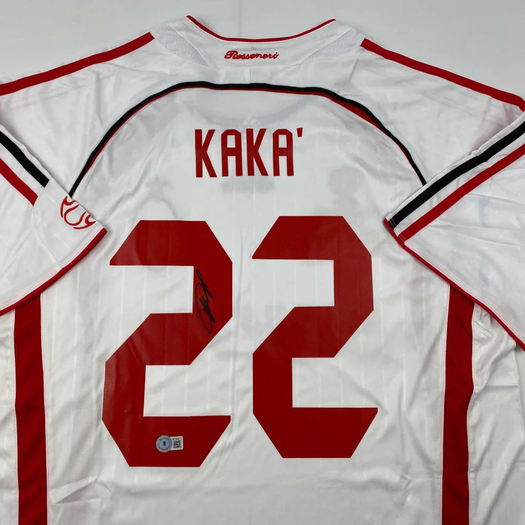 White KAKA 22 soccer jersey with third party authentication guarantee, red lettering