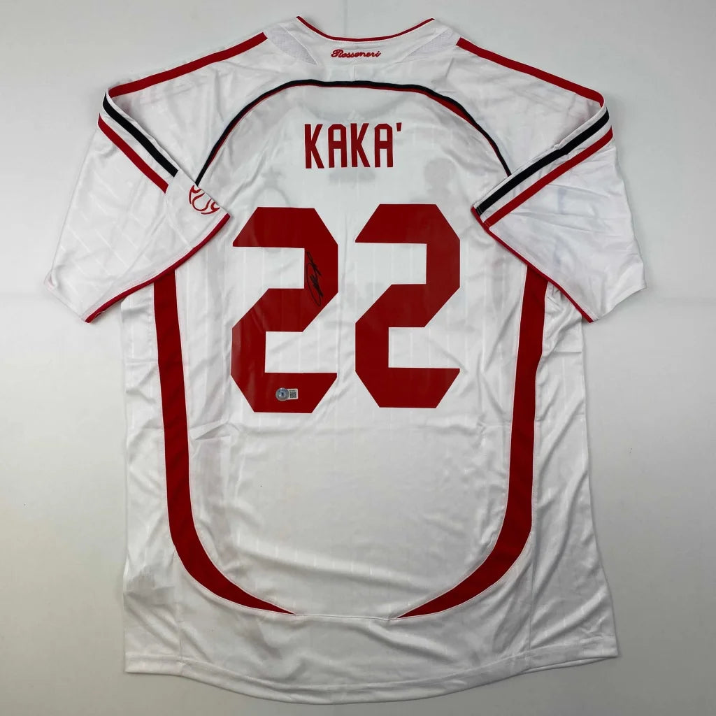 White and red KAKA 22 soccer jersey with third party authentication guarantee