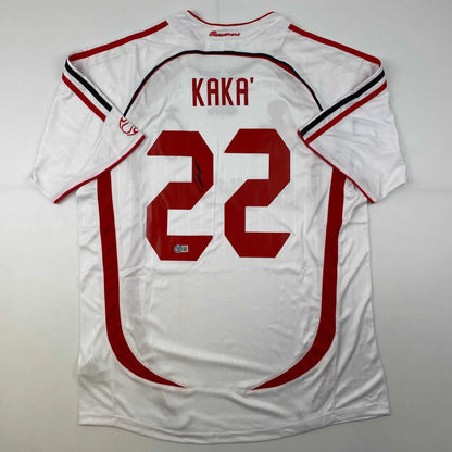 White and red KAKA 22 soccer jersey with third party authentication guarantee