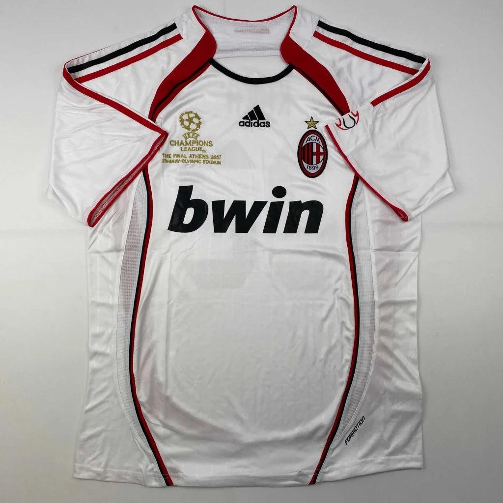 White AC Milan 2007 Champions League final football jersey with third party authentication