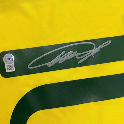 Autographed Ricardo Kaka Brazil yellow soccer jersey with green stripe and Beckett COA