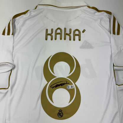 Autographed Kaka Real Madrid white gold retro jersey with number 8