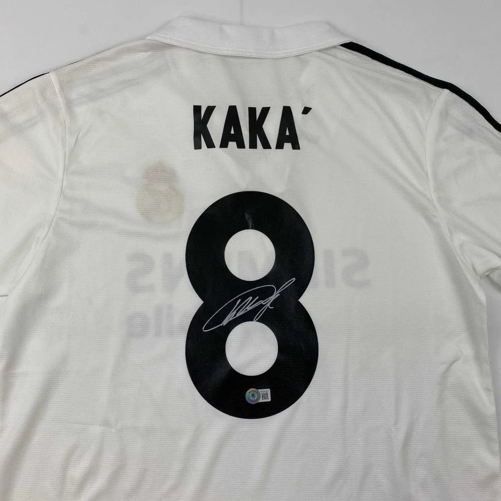 White KAKA signed soccer jersey with number 8 and official authentication